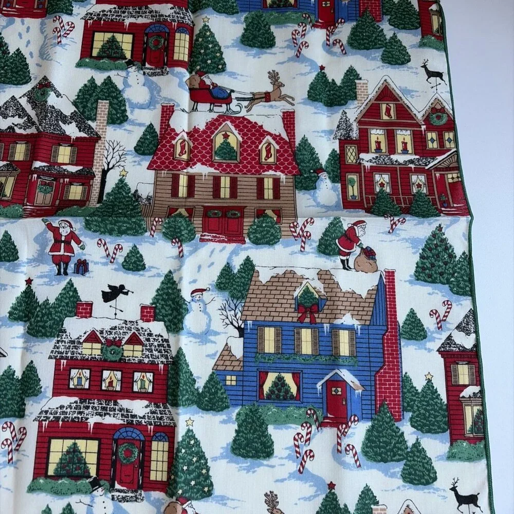 Vintage Christmas Cloth Napkins Santa Christmas Village 16x16
